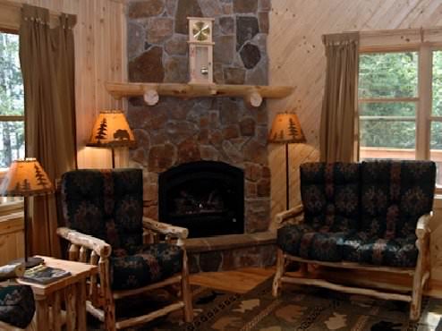 Diamond Willow Cabin fireplace