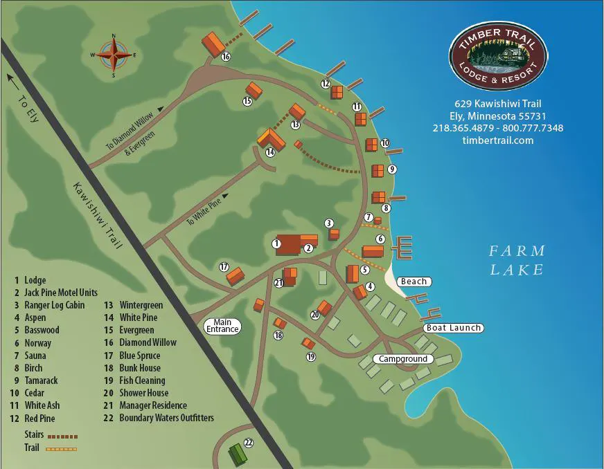 Resort Map for Timber Trail Lodge and Resort in Ely, MN